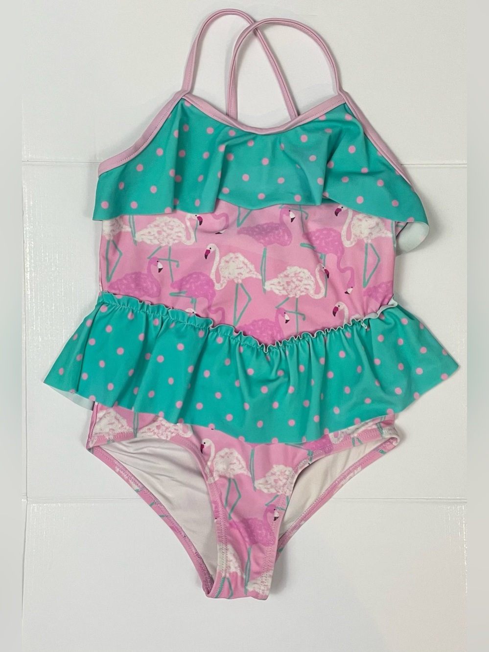 Matilda Jane Enchanted Garden Island Party flamingo One-Piece Swimsuit girls 8